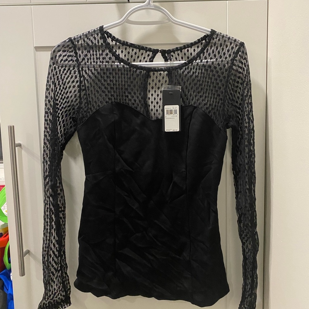 Guess Y2K Long Sleeve Dotted Mesh Top Size Small